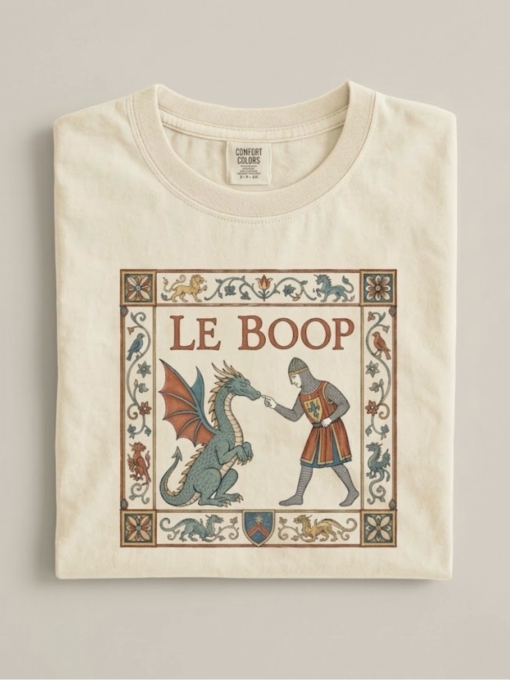 Comfort Colors Cream 'Le Boop' Medieval Dragon Graphic Tee